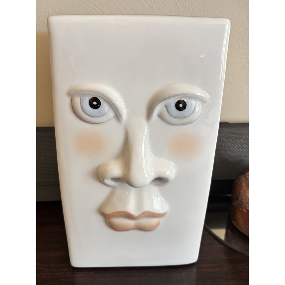 VTG 3D Female Girl Lady Face White Ceramic Porcelain Tissue Box Cover Holder